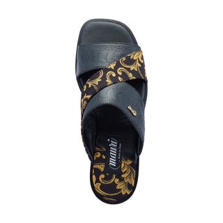 Mauri 5140 Cancun Men's Shoes Exotic Ostrich Skin & Gobelins Fabric Slip-On Sandals (MA5417) (Special Order)-AmbrogioShoes