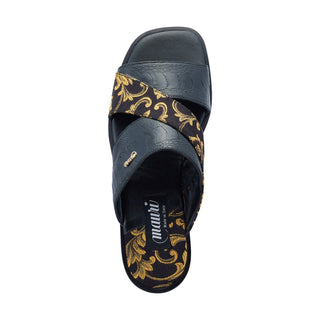 Mauri 5140 Cancun Men's Shoes Exotic Ostrich Skin & Gobelins Fabric Slip-On Sandals (MA5417) (Special Order)-AmbrogioShoes