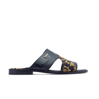 Mauri 5140 Cancun Men's Shoes Exotic Ostrich Skin & Gobelins Fabric Slip-On Sandals (MA5417) (Special Order)-AmbrogioShoes