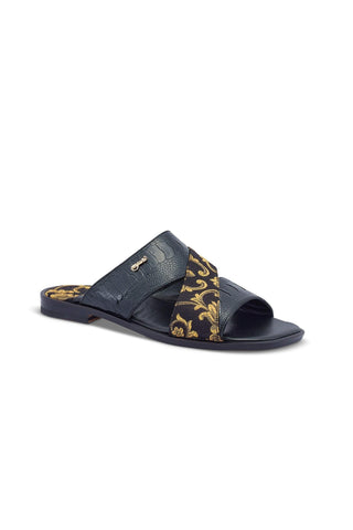 Mauri 5140 Cancun Exotic Ostrich Skin & Gobelins Fabric Slip-On Sandals (MA5417)-AmbrogioShoes