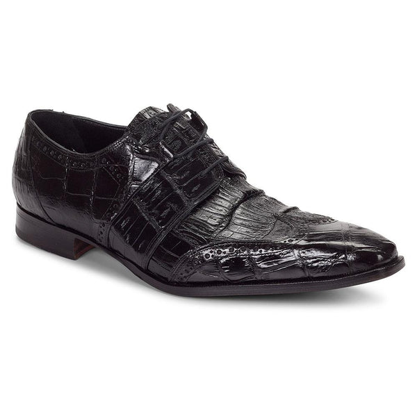 Mauri 53130 Meravigli Men's Shoes Body Alligator Baby Croc Black Oxfords (MA4124)(Special Order)-AmbrogioShoes