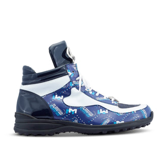 Mauri 8409 Hype Men's Shoes Two-Tone Blue & White Exotic Crocodile / Patent Leather High-Top Sneakers (MA5454) (Special Order)-AmbrogioShoes