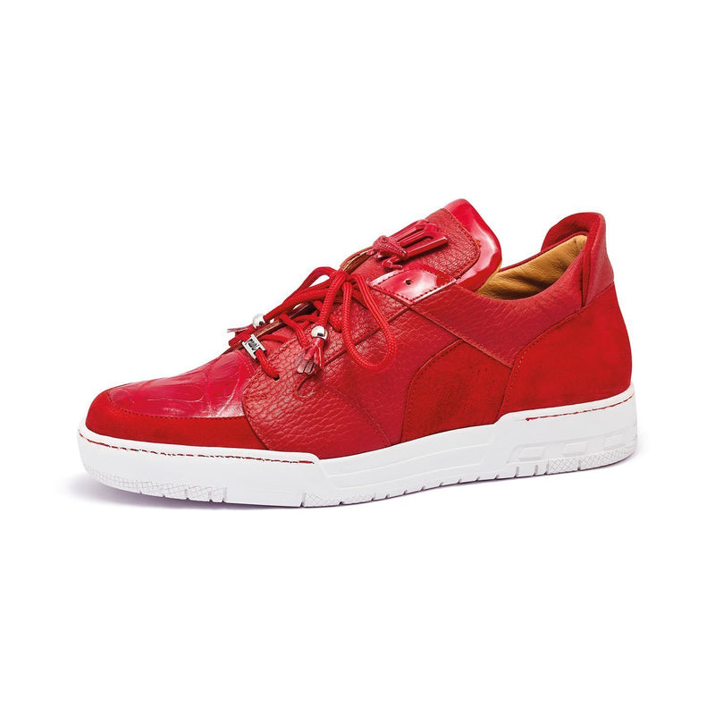 Mauri 8412 Boss Men's Shoes Red Exotic Caiman Crocodile / Suede / Patent Leather Casual Sneakers (MA5335)-AmbrogioShoes