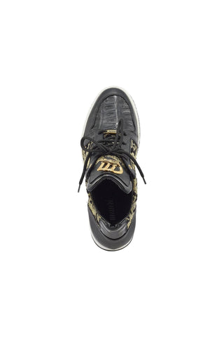 Mauri 8413 Hustler Black & Gold Exotic Crocodile / Didier Fabric / Patent Casual Sneakers (MA5364)-AmbrogioShoes