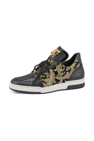 Mauri 8413 Hustler Black & Gold Exotic Crocodile / Didier Fabric / Patent Casual Sneakers (MA5364)-AmbrogioShoes