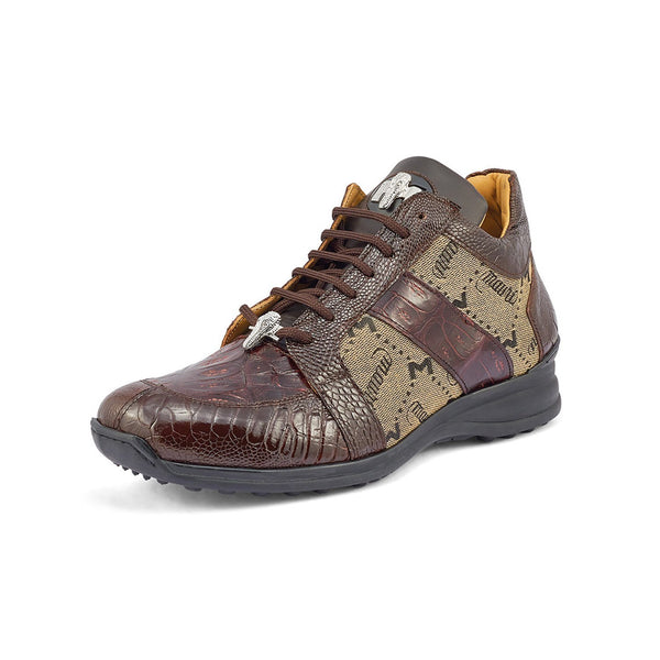 Mauri 8425 Graffiti Men's Shoes Taupe & Sport Rust Exotic Ostrich / Crocodile / Nappa / Fabric Casual Sneakers (MA5392)-AmbrogioShoes