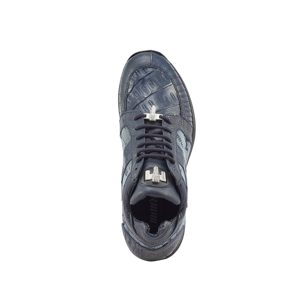 Mauri 8425 Graffiti Men's Shoes Wonder Blue Exotic Ostrich / Crocodile / Nappa / Fabric Casual Sneakers (MA5391)-AmbrogioShoes