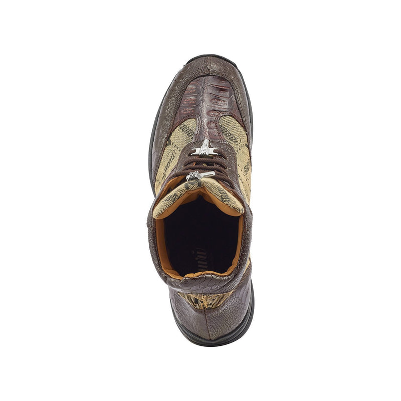 Mauri 8430 Signature Men's Shoes Sport Rust & Taupe Exotic Ostrich Leg / Crocodile / Mauri Fabric Casual Sneakers (MA5394)-AmbrogioShoes