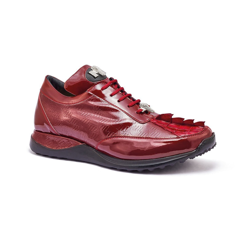 Mauri 8514 Blunt Men's Shoes Ruby Red Exotic Hornback / Embossed Patent Leather Casual Sneakers (MA5333)-AmbrogioShoes
