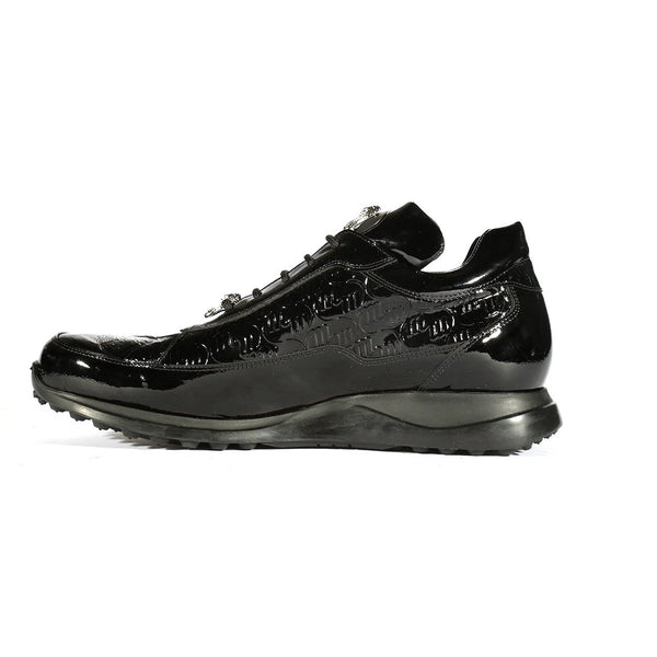 Mauri 8900/2 Bubble Men's Shoes Black Baby Crocodile / Patent Print Leather Tennis Sneakers (MAS5352)-AmbrogioShoes