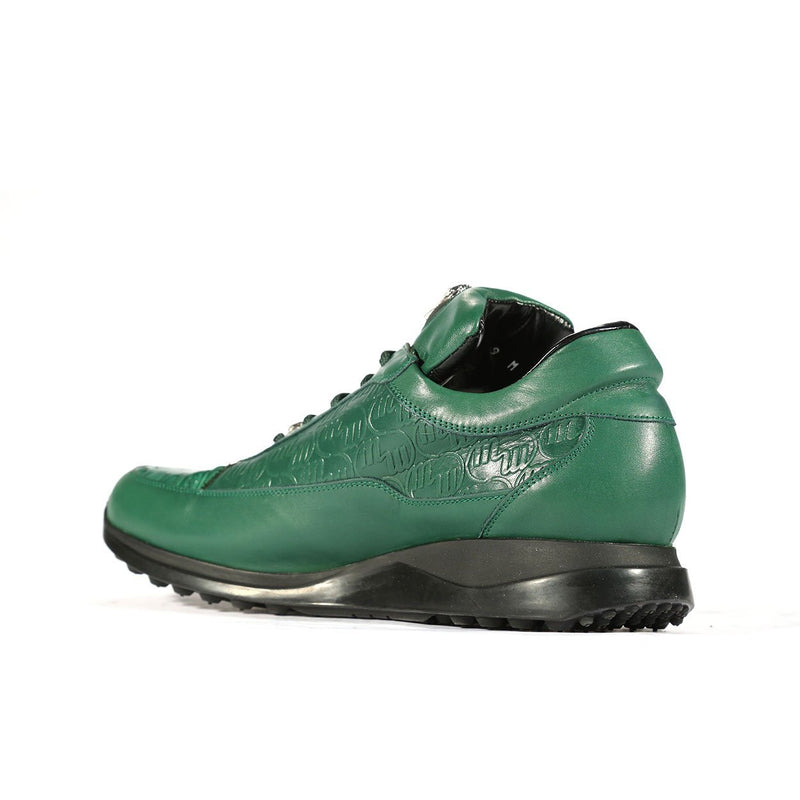 Mauri 8900/2 Italian Men's Designer Shoes Green Exotic Caiman Crocodile / King Nappa Embossed Casual Sneakers (MAS5282)-AmbrogioShoes