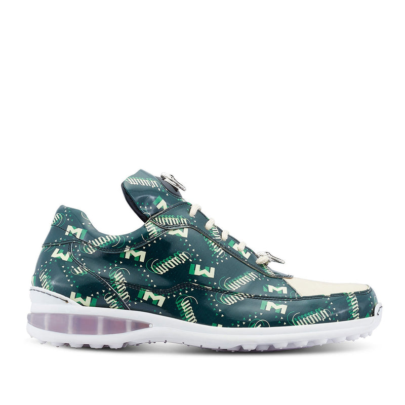 Mauri 8900/2 Press Men's Shoes Cream & Green Exotic Crocodile / Nappa Leather Casual Sneakers (MA5448)-AmbrogioShoes