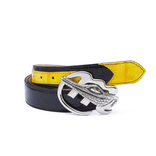 Mauri AB6 Men's Black & Yellow Exotic Crocodile / Patent Print Belt (MAB1001) (Special Order)-AmbrogioShoes
