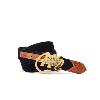 Mauri AB6 Men's Exotic Crocodile Skin & Velvet Leather Belt (MAB1025) (Special Order)-AmbrogioShoes