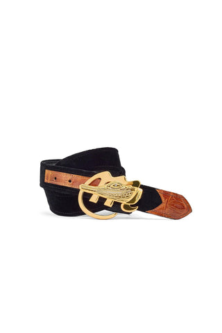 Mauri AB6 Men's Exotic Crocodile Skin & Velvet Leather Belt (MAB1025)-AmbrogioShoes
