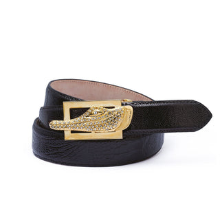Mauri AB9 Men's Black Ostrich Leg Belt (MAB1006) (Special Order)-AmbrogioShoes