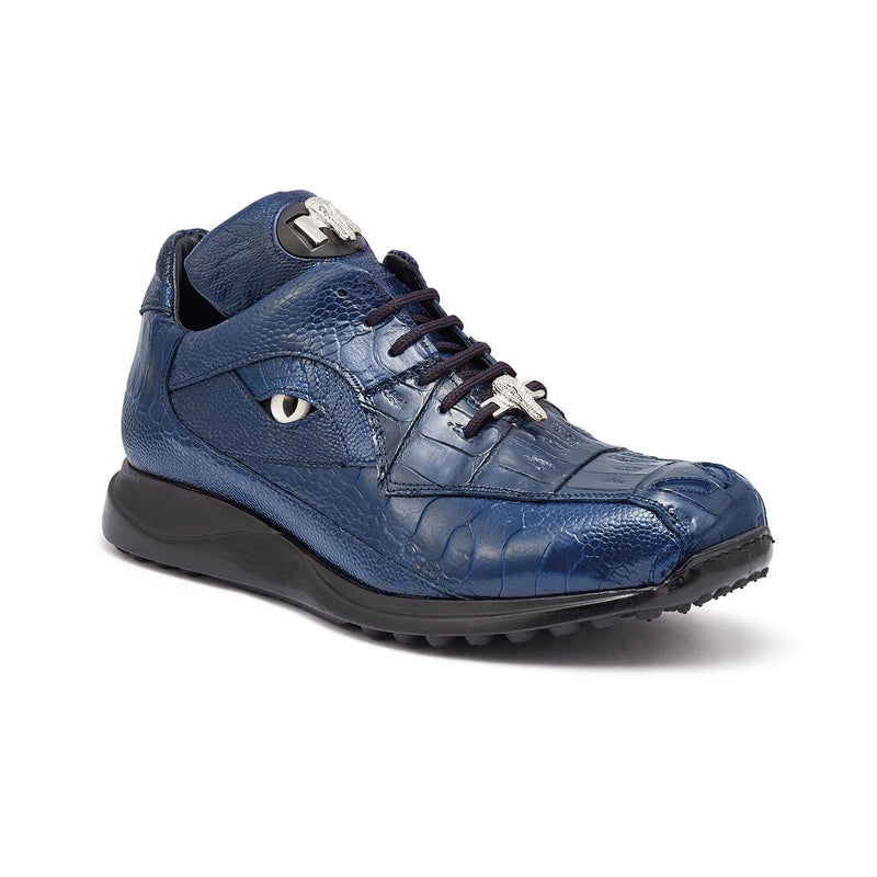Mauri Apocalypse 8596 Men's Shoes Wonder Blue Exotic Caiman Crocodile / Ostrich Leg Sneakers (MA5323)-AmbrogioShoes