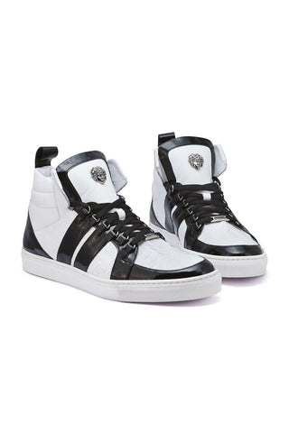Mauri Blackjack 8410 Black & White Exotic Crocodile / Patent / Nappa Leather High-Top Sneakers (MA5276)-AmbrogioShoes