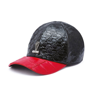 Mauri H65 Men's Black & Red Exotic Caiman Crocodile / Patent Leather Hat (MAH1000)-AmbrogioShoes