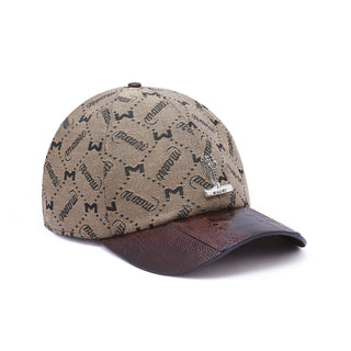 Mauri Cap H65 Men's Brown Sport Rust & Taupe Ostrich Leg / Fabric Hat (MAH1004) (Special Order)-AmbrogioShoes