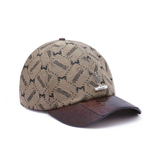 Mauri Cap H65 Men's Brown Sport Rust & Taupe Ostrich Leg / Fabric Hat (MAHS1004) (Special Order)-AmbrogioShoes