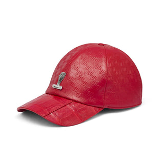 Mauri Cap H65 Men's Red Exotic Crocodile / Nappa Embossed Hat (MAH1007) (Special Order)-AmbrogioShoes