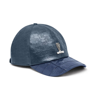 Mauri Cap H65 Men's Wonder Blue Exotic Crocodile / Nappa Embossed Hat (MAH1009) (Special Order)-AmbrogioShoes