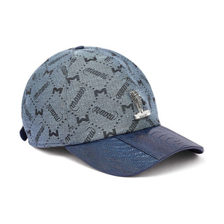 Mauri Cap H65 Men's Wonder Blue & Gray Ostrich Leg / Fabric Hat (MAH1005) (Special Order)-AmbrogioShoes
