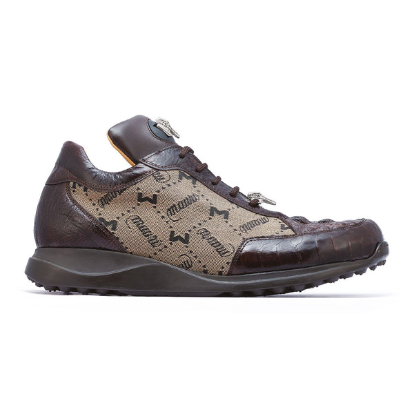 Mauri Carange 8741/2 Men's Shoes Rust & Taupe Ostrich Leg / Hornback Crown / Fabric Sneakers (MA5269)-AmbrogioShoes