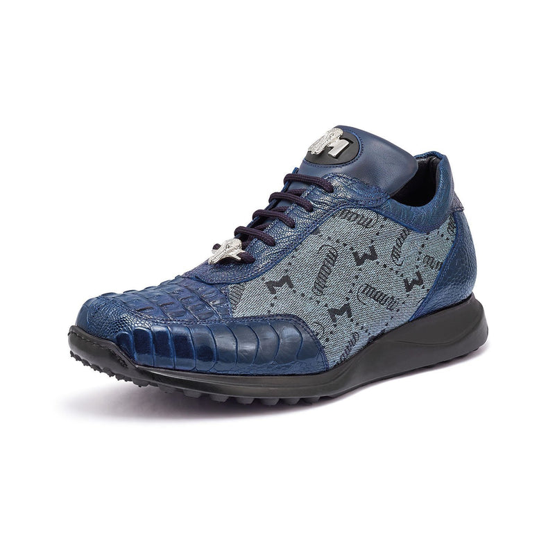 Mauri Carange 8741/2 Men's Shoes Wonder Blue & Gray Ostrich Leg / Hornback Crown / Fabric Sneakers (MA5326)-AmbrogioShoes