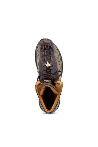 Mauri Chronic 8484 Sport Rust & Taupe Exotic Ostrich Leg / Hornback Tail / Fabric High-Top Sneakers (MA5488)-AmbrogioShoes