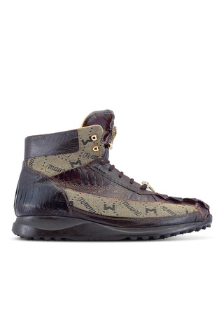 Mauri Chronic 8484 Sport Rust & Taupe Exotic Ostrich Leg / Hornback Tail / Fabric High-Top Sneakers (MA5488)-AmbrogioShoes