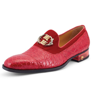 Mauri Count 3215 Men's Shoes Red Exotic Alligator / Velvet Slip-On Loafers (MA5472) (Special Order)-AmbrogioShoes