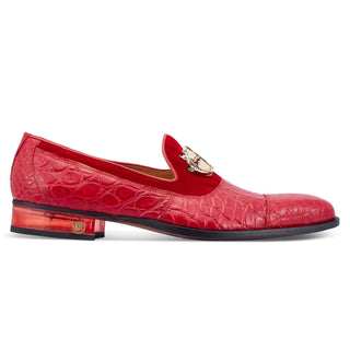 Mauri Count 3215 Men's Shoes Red Exotic Alligator / Velvet Slip-On Loafers (MA5472) (Special Order)-AmbrogioShoes