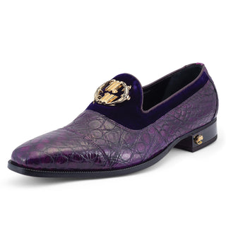 Mauri Count 3215 Men's Shoes Violet Exotic Alligator / Velvet Slip-On Loafers (MA5473) (Special Order)-AmbrogioShoes