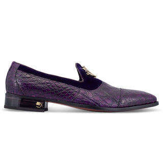 Mauri Count 3215 Men's Shoes Violet Exotic Alligator / Velvet Slip-On Loafers (MA5473) (Special Order)-AmbrogioShoes