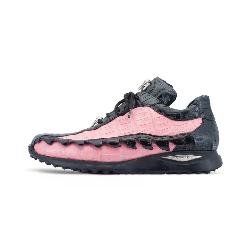 Mauri Crawler 8727/1 Men's Shoes Black & Pink Exotic Hornback / Crocodile Casual Sneakers (MA5544)-AmbrogioShoes
