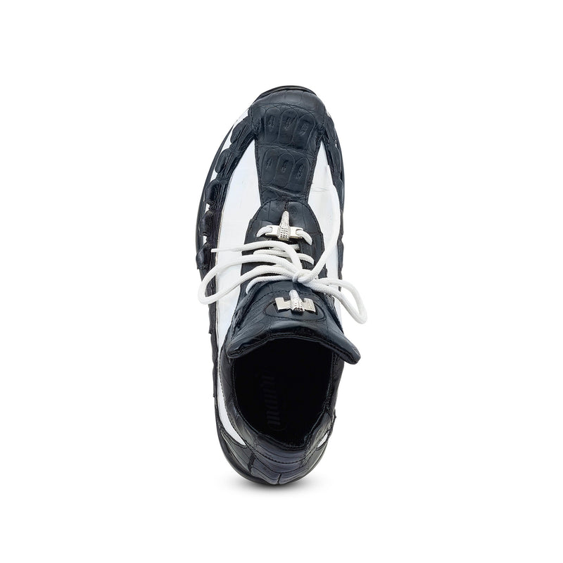 Mauri Crawler 8727/1 Men's Shoes Black & White Exotic Hornback / Crocodile Casual Sneakers (MA5543)-AmbrogioShoes