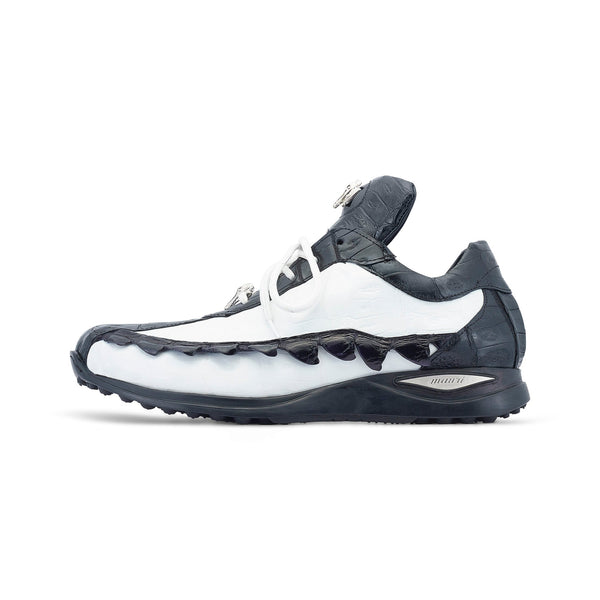 Mauri Crawler 8727/1 Men's Shoes Black & White Exotic Hornback / Crocodile Casual Sneakers (MA5543)-AmbrogioShoes