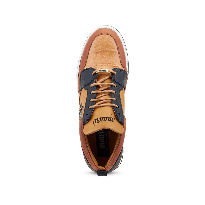 Mauri Crest 8461 Men's Shoes Cognac, Dune & Black Exotic Crocodile / Calf-Skin Leather Casual Sneakers (MA5493)-AmbrogioShoes