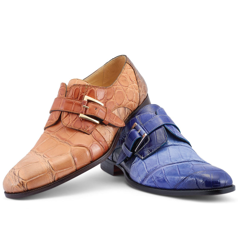 Mauri Deacon 4853 Men's Shoes Two-Tone Blue Exotic Alligator Monk-Strap Loafers (MA5467)-AmbrogioShoes