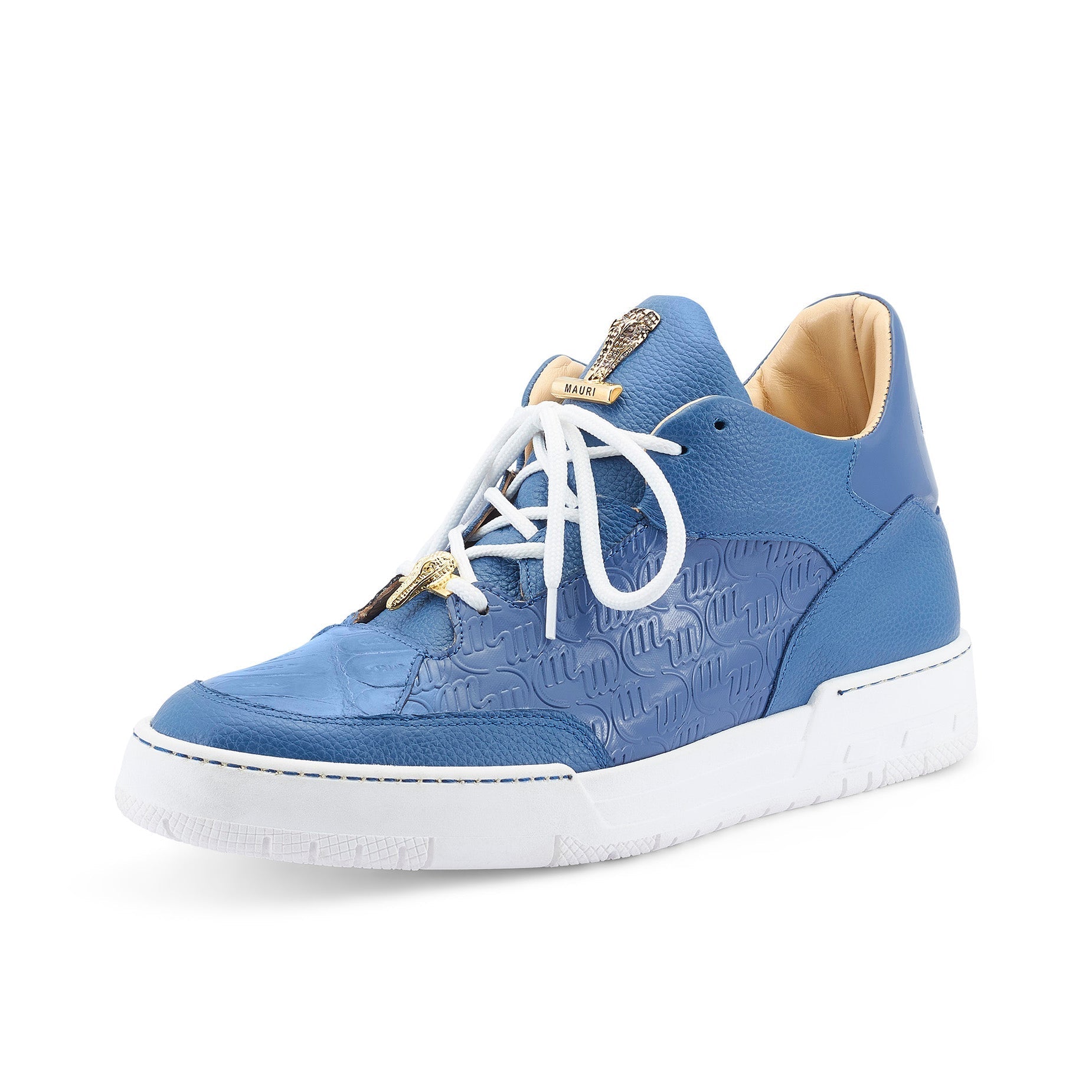 Mauri Ghost 8423 Men's Shoes Caribbean Blue Crocodile / Patent & Calf-Skin  Leather Casual Sneakers (MA5535)