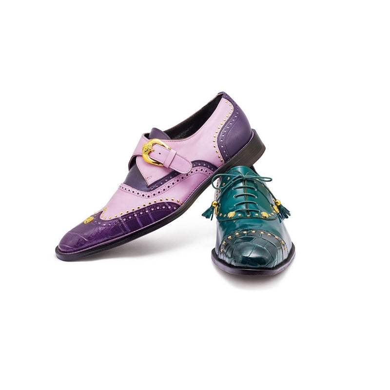 Mauri Godfather Men's Designer Shoes Purple & Amethist Alligator / Calf-Skin Leather Dress Monk-Straps Loafers 3051 (MA5310)-AmbrogioShoes