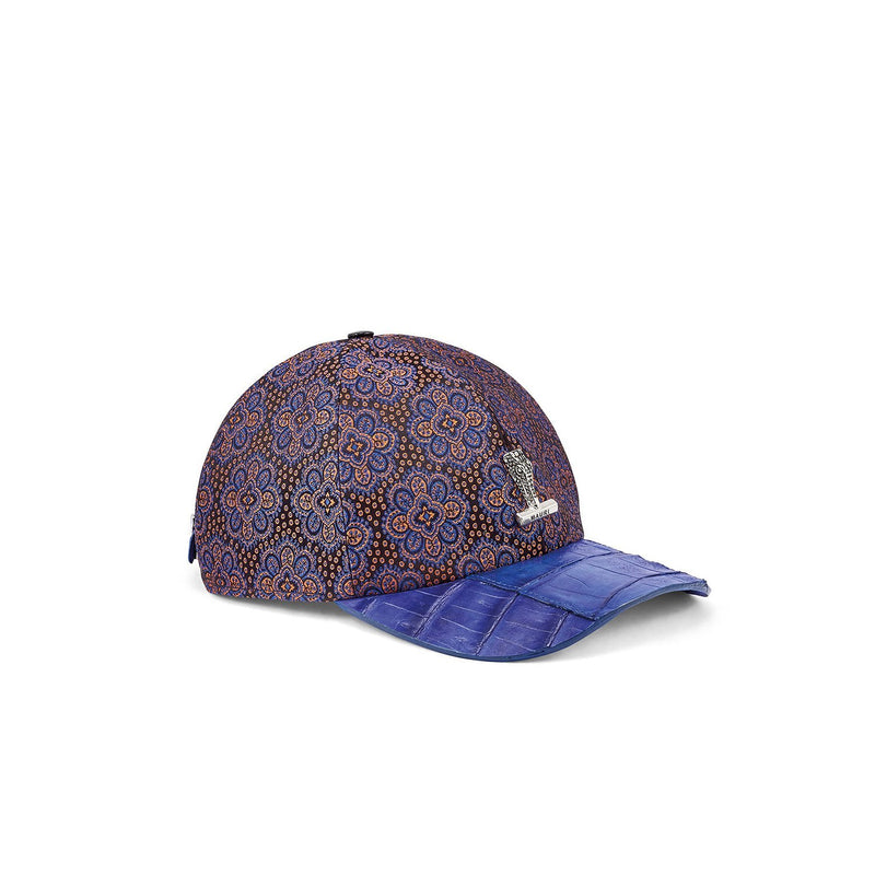Mauri H65 Men's Black, Blue & Orange Exotic Crocodile / Matahari Fabric Hat (MAH1030)-AmbrogioShoes