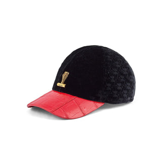 Mauri H65 Men's Black & Red Exotic Crocodile / Velvet Embossed Hat (MAH1018) (Special Order)-AmbrogioShoes