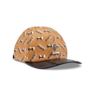 Mauri H65 Men's Mustard Brown & Black Exotic Crocodile / Calf-Skin Leather Hat (MAH1039) (Special Order)-AmbrogioShoes