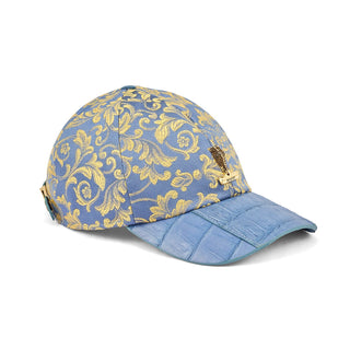 Mauri H65 Men's New Blue Exotic Crocodile / Gobelins Fabric Hat (MAH1021) (Special Order)-AmbrogioShoes