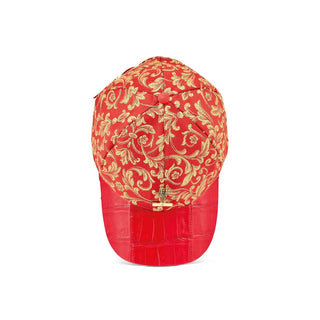 Mauri H65 Men's Red Exotic Crocodile / Gobelins Fabric Hat (MAH1020) (Special Order)-AmbrogioShoes