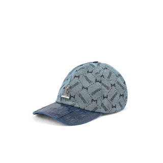 Mauri H65 Men's Wonder Blue Exotic Crocodile / Mauri Fabric Hat (MAH1027) (Special Order)-AmbrogioShoes