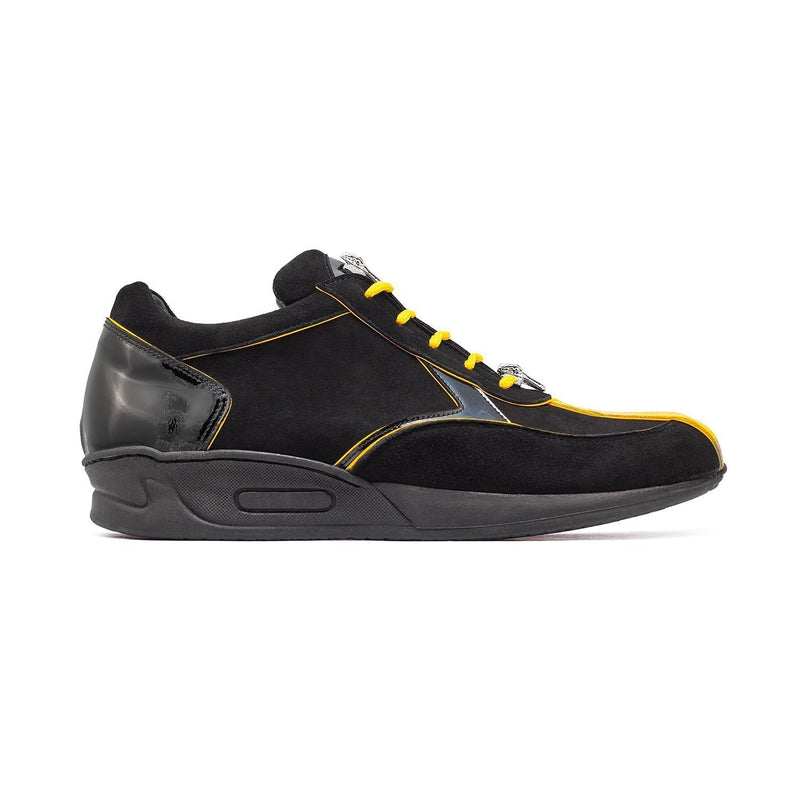 Mauri Jackpot M791 Men's Shoes Black & Yellow Exotic Caiman Crocodile / Suede / Patent Leather Sneakers (MA5348)-AmbrogioShoes